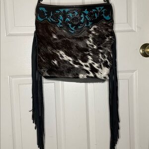 Brown and Blue Myra Women's Bag with Fringe